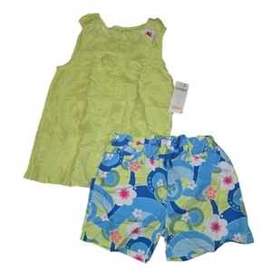 Gymboree Lime Green Tank and Blue Floral Shorts Set Size 9